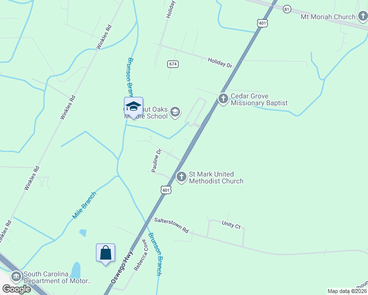 map of restaurants, bars, coffee shops, grocery stores, and more near 1134 Oswego Highway in Sumter