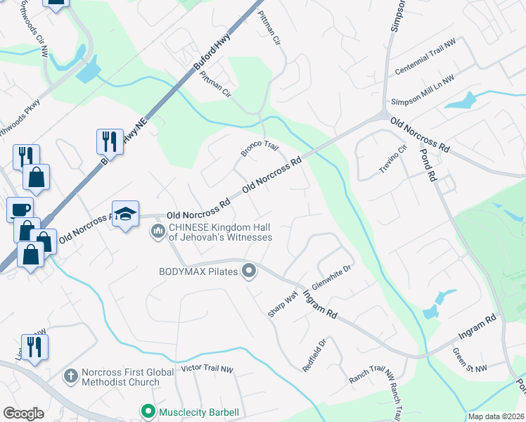 map of restaurants, bars, coffee shops, grocery stores, and more near 2604 Silver Cliff Drive in Duluth