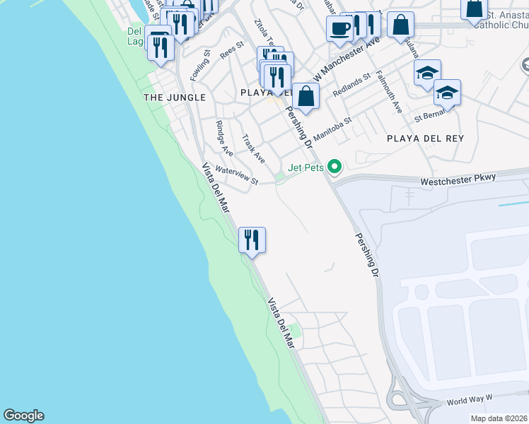 map of restaurants, bars, coffee shops, grocery stores, and more near 242 Napoleon Street in Los Angeles