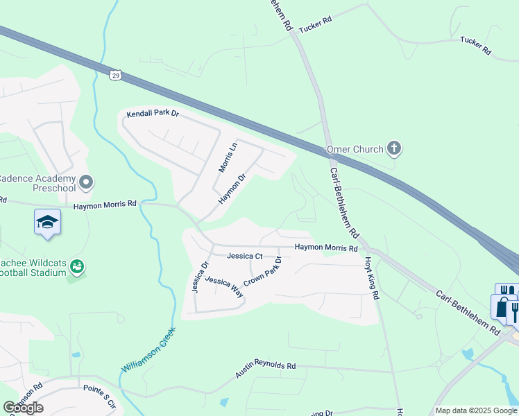 map of restaurants, bars, coffee shops, grocery stores, and more near 778 Chancey Circle in Winder