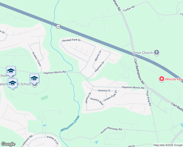 map of restaurants, bars, coffee shops, grocery stores, and more near 948 Haymon Drive in Winder