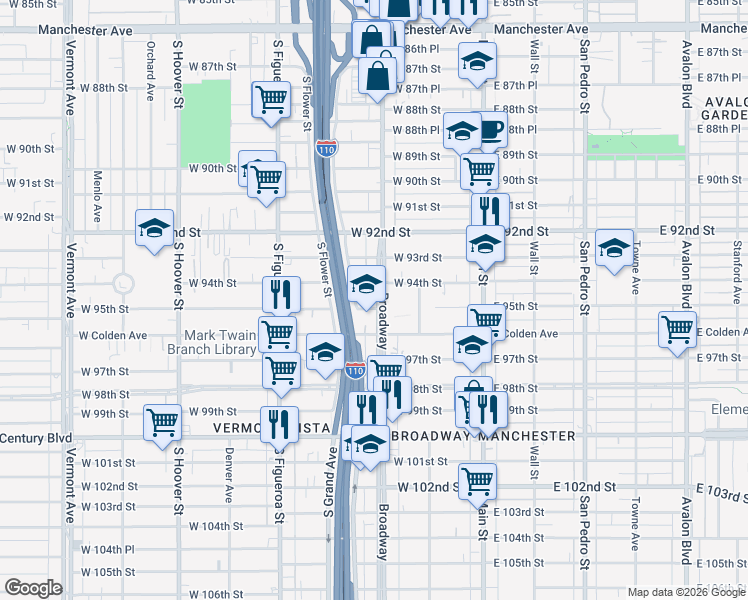 map of restaurants, bars, coffee shops, grocery stores, and more near in Los Angeles