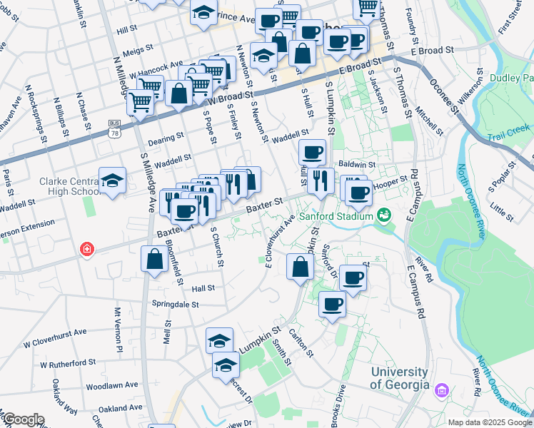 map of restaurants, bars, coffee shops, grocery stores, and more near in Athens