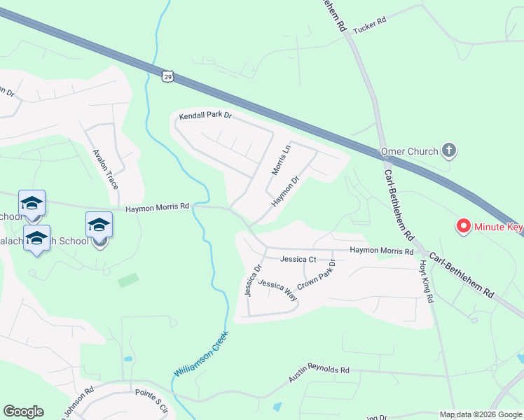 map of restaurants, bars, coffee shops, grocery stores, and more near 948 Haymon Drive in Winder