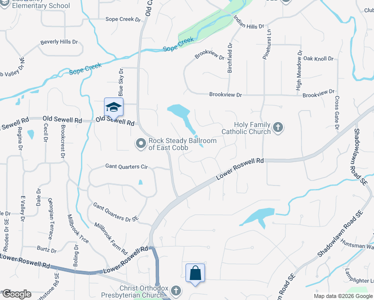 map of restaurants, bars, coffee shops, grocery stores, and more near 3282 Timberloch Drive Northeast in Marietta