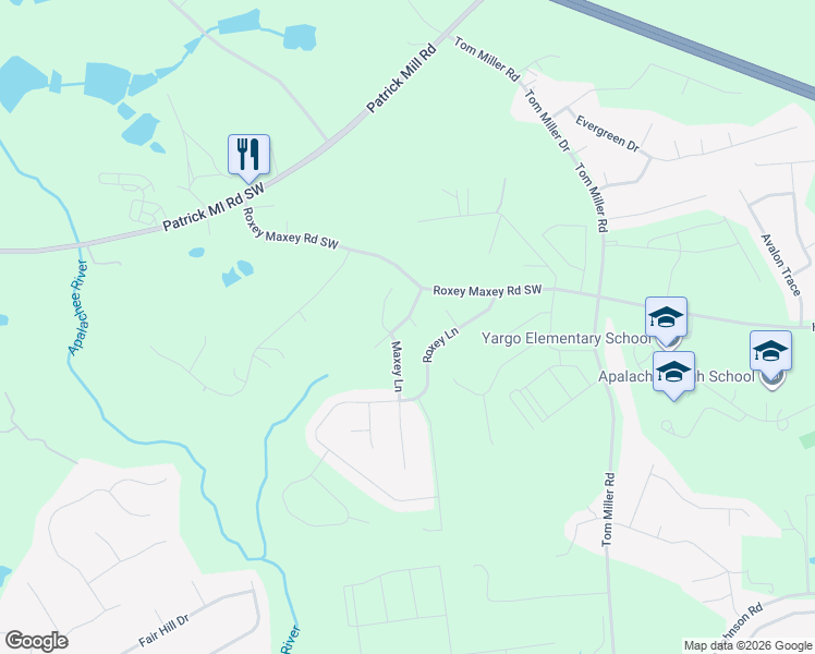 map of restaurants, bars, coffee shops, grocery stores, and more near 921 Roxeywood Drive in Winder
