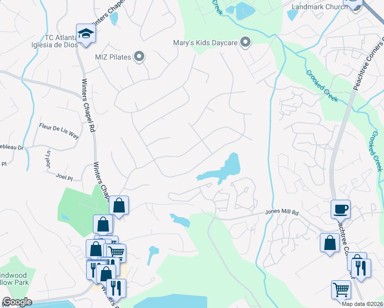 map of restaurants, bars, coffee shops, grocery stores, and more near 3015 Sumac Drive in Atlanta