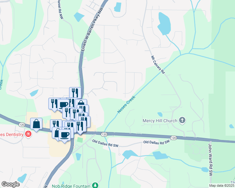 map of restaurants, bars, coffee shops, grocery stores, and more near 2366 Battle Forest Drive Southwest in Marietta