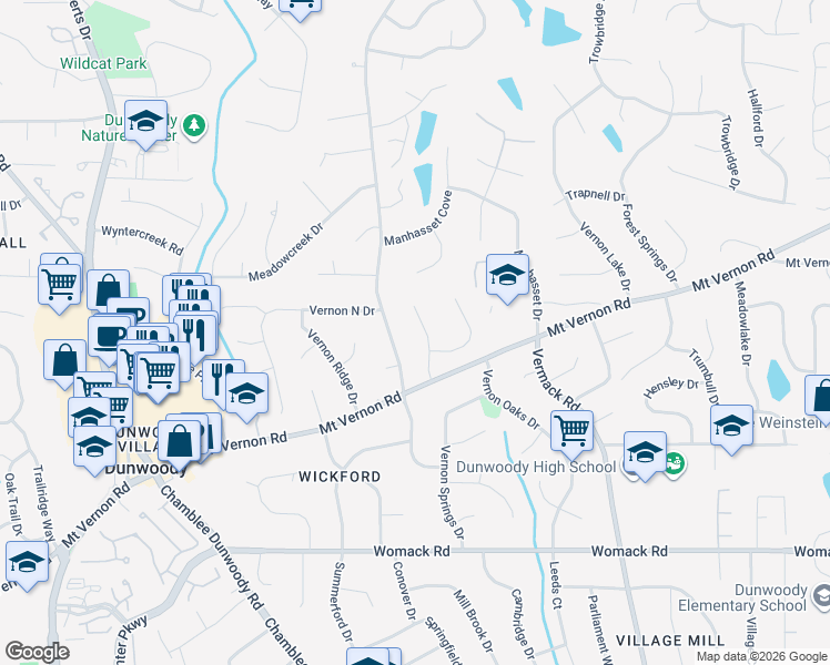 map of restaurants, bars, coffee shops, grocery stores, and more near 5173 Wellshire Place in Dunwoody