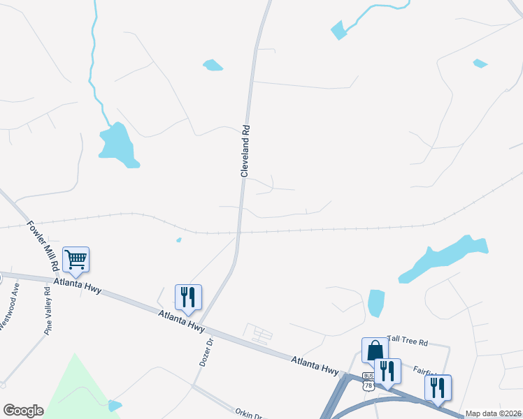 map of restaurants, bars, coffee shops, grocery stores, and more near 1115 Darlington Station Road in Bogart
