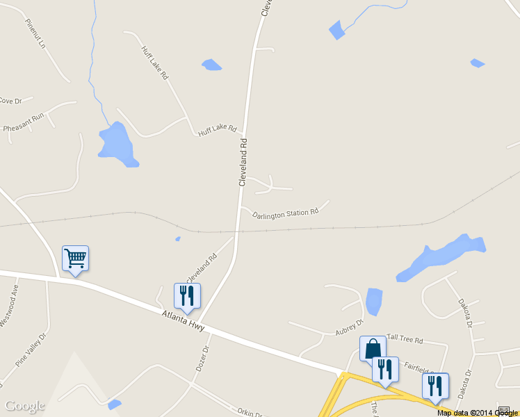 map of restaurants, bars, coffee shops, grocery stores, and more near 1115 Darlington Station Road in Bogart