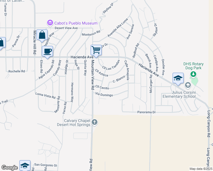map of restaurants, bars, coffee shops, grocery stores, and more near Calle Blanco in Desert Hot Springs