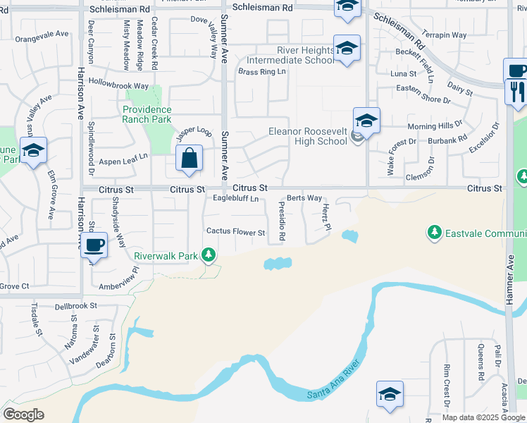 map of restaurants, bars, coffee shops, grocery stores, and more near 13262 Los Robles Court in Corona