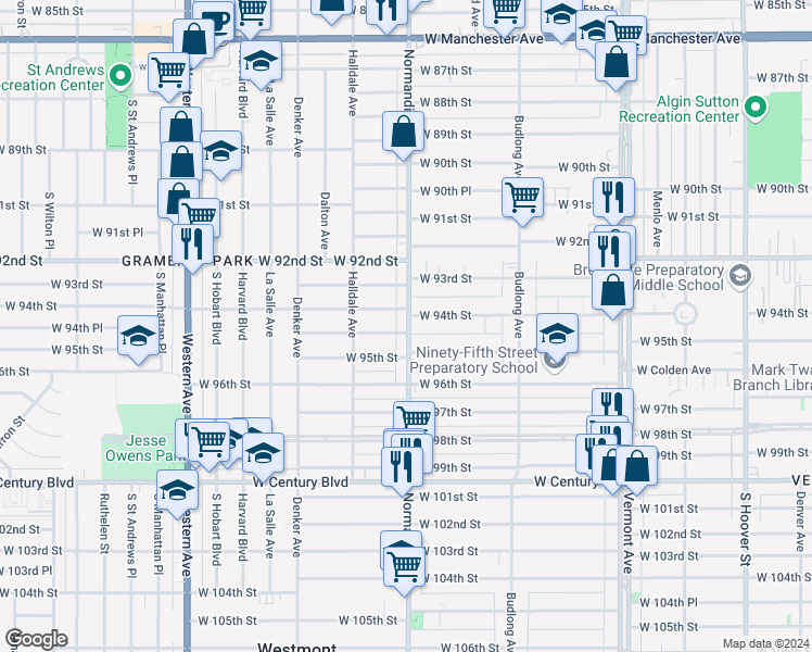 map of restaurants, bars, coffee shops, grocery stores, and more near in Los Angeles