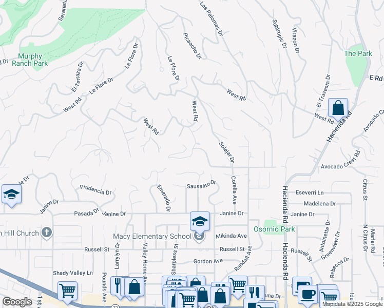 map of restaurants, bars, coffee shops, grocery stores, and more near 1473 Vista Del Valle Way in La Habra Heights
