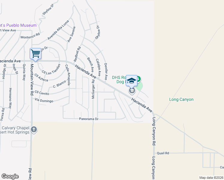 map of restaurants, bars, coffee shops, grocery stores, and more near 68792 Ridge Crest Way in Desert Hot Springs