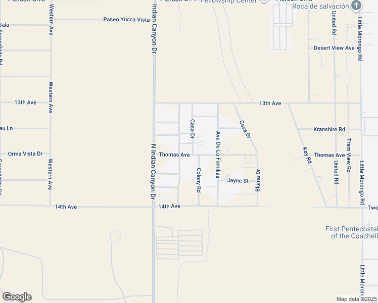 map of restaurants, bars, coffee shops, grocery stores, and more near 64180 Thomas Avenue in Desert Hot Springs