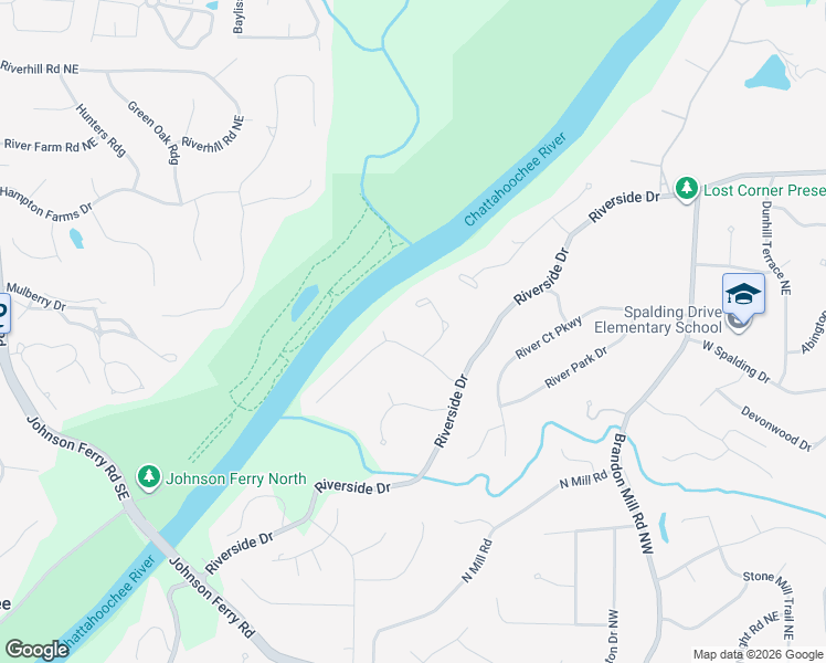 map of restaurants, bars, coffee shops, grocery stores, and more near 2035 River North Parkway Northwest in Atlanta