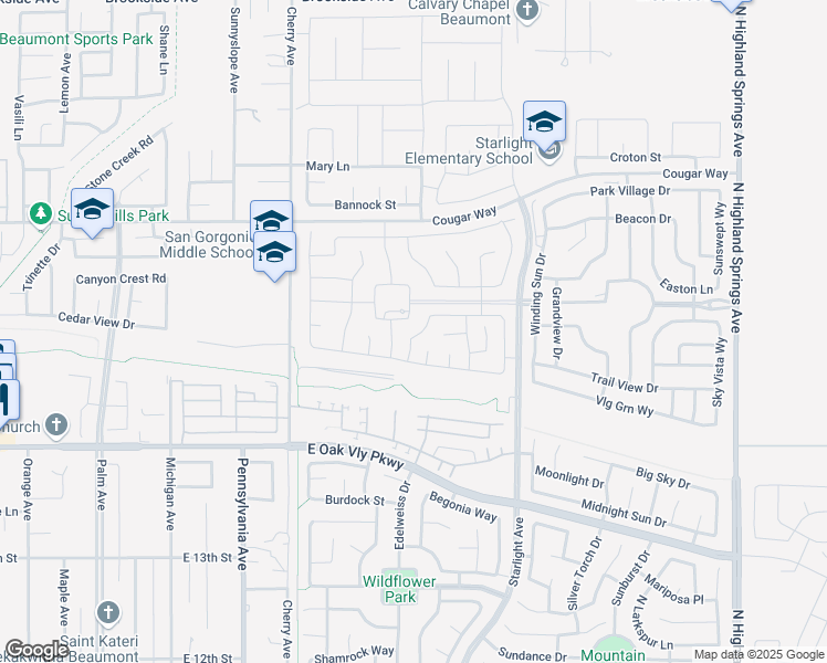 map of restaurants, bars, coffee shops, grocery stores, and more near 1527 Amethyst Lane in Beaumont