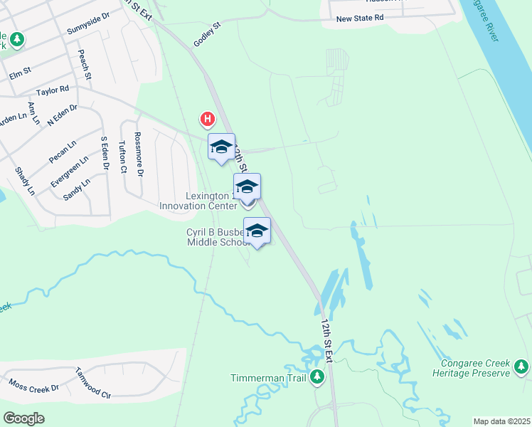 map of restaurants, bars, coffee shops, grocery stores, and more near 12th Street Extension in Cayce