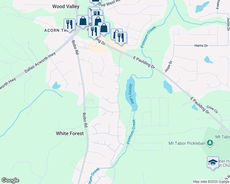 map of restaurants, bars, coffee shops, grocery stores, and more near 37 Riverbirch Run in Dallas