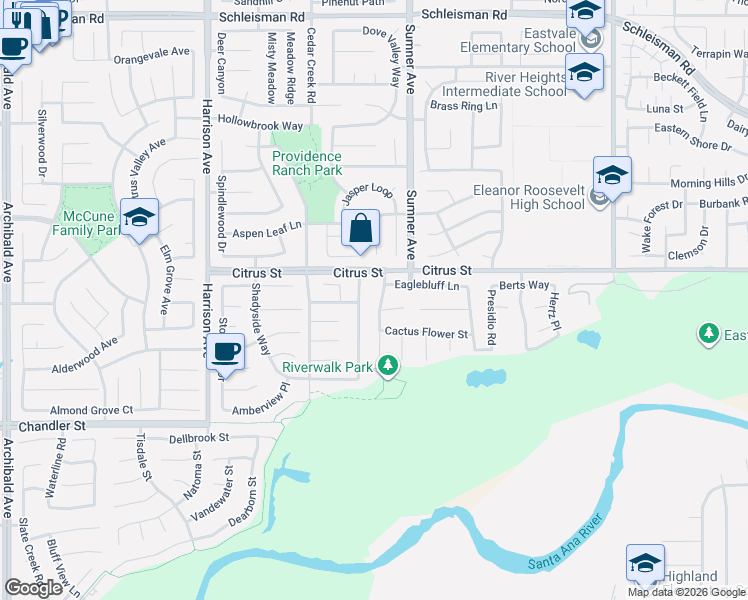map of restaurants, bars, coffee shops, grocery stores, and more near 7547 Soaring Bird Court in Corona