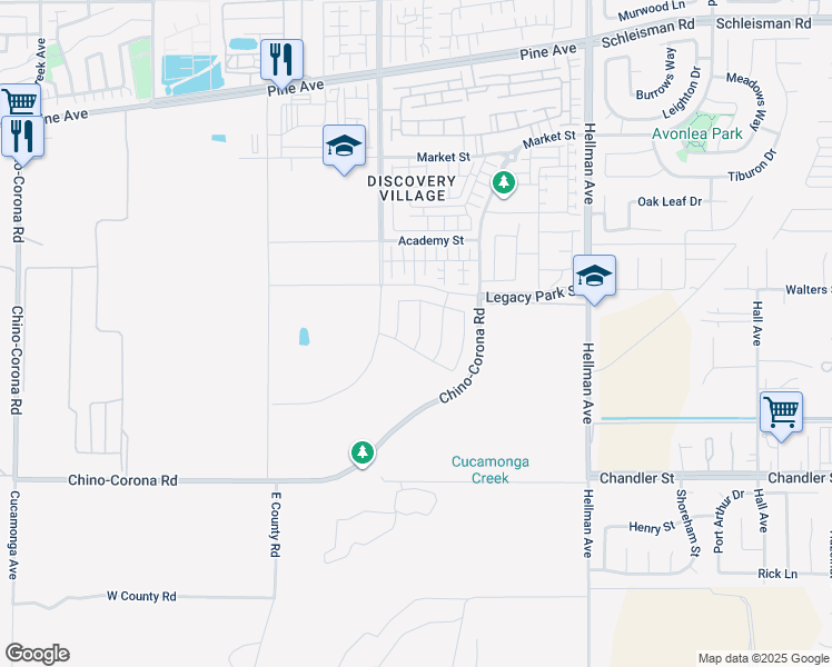 map of restaurants, bars, coffee shops, grocery stores, and more near 16709 Dara Avenue in Chino