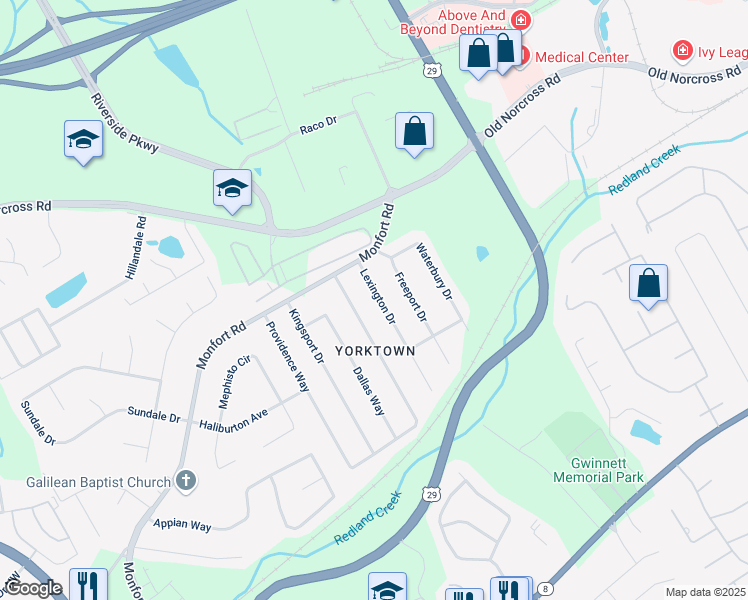 map of restaurants, bars, coffee shops, grocery stores, and more near 442 Lexington Drive in Lawrenceville