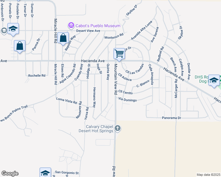 map of restaurants, bars, coffee shops, grocery stores, and more near 13445 Quinta Way in Desert Hot Springs