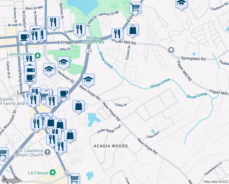map of restaurants, bars, coffee shops, grocery stores, and more near 51 Ezzard Street in Lawrenceville