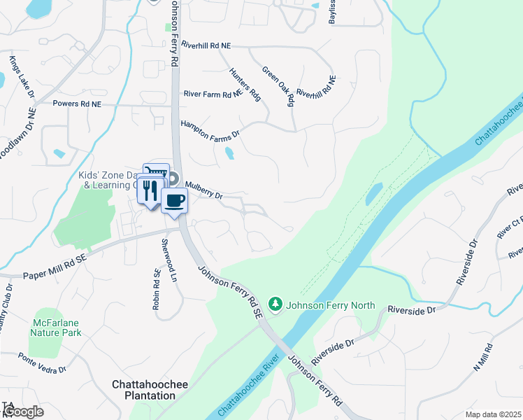 map of restaurants, bars, coffee shops, grocery stores, and more near 1201 Bridle Path in Marietta