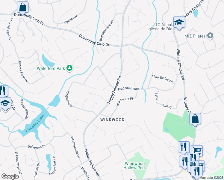 map of restaurants, bars, coffee shops, grocery stores, and more near 5226 Happy Hollow Road in Doraville