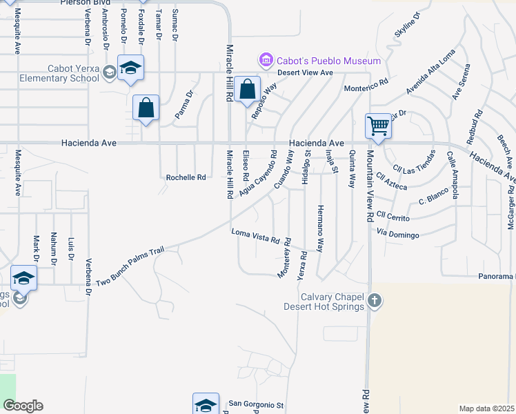 map of restaurants, bars, coffee shops, grocery stores, and more near 13456 Cerrita Way in Desert Hot Springs