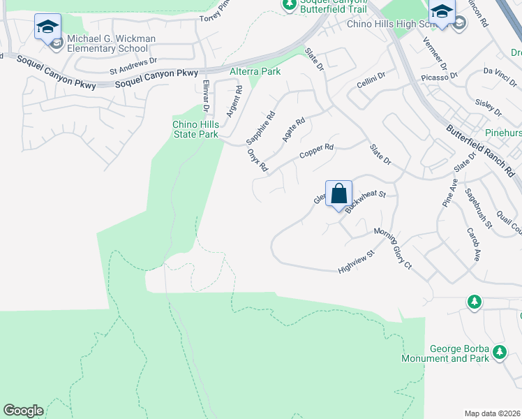 map of restaurants, bars, coffee shops, grocery stores, and more near 16640 Cobalt Court in Chino Hills