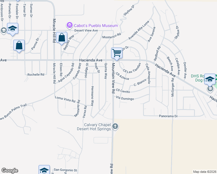 map of restaurants, bars, coffee shops, grocery stores, and more near 13445 Quinta Way in Desert Hot Springs