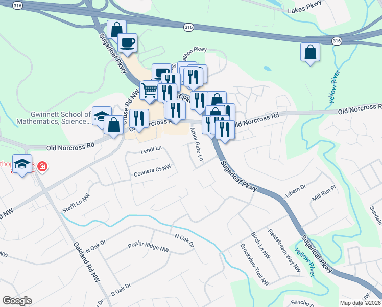 map of restaurants, bars, coffee shops, grocery stores, and more near 807 Tulip Poplar Way in Lawrenceville