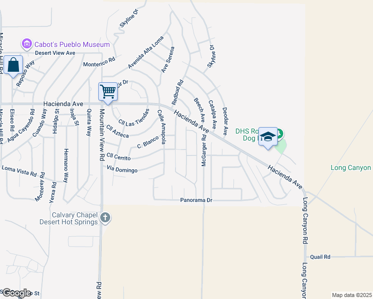map of restaurants, bars, coffee shops, grocery stores, and more near Sky Ridge Way in Desert Hot Springs