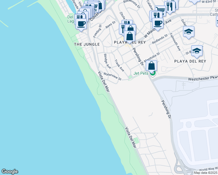 map of restaurants, bars, coffee shops, grocery stores, and more near in Los Angeles County