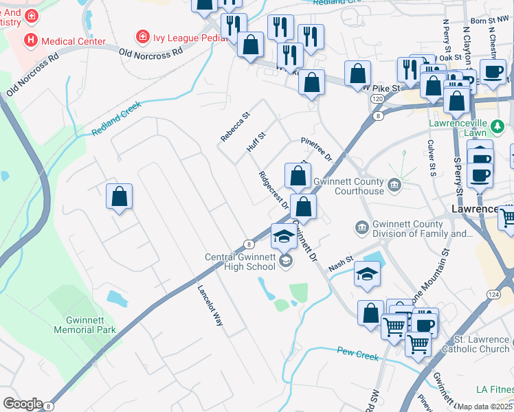 map of restaurants, bars, coffee shops, grocery stores, and more near 686 Stark Street in Lawrenceville