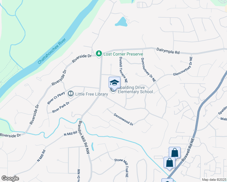 map of restaurants, bars, coffee shops, grocery stores, and more near 62 West Spalding Drive in Sandy Springs