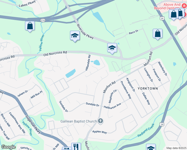map of restaurants, bars, coffee shops, grocery stores, and more near 1300 Chris Lake Drive in Lawrenceville