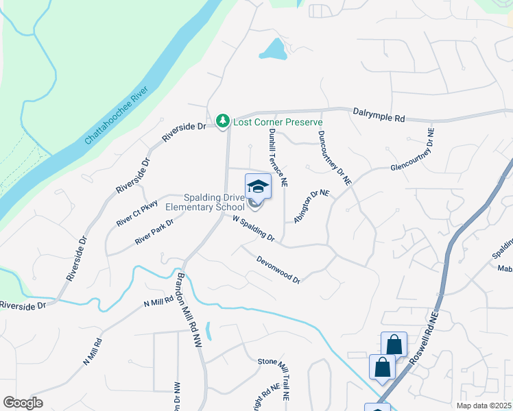 map of restaurants, bars, coffee shops, grocery stores, and more near 130 West Spalding Drive Northeast in Atlanta