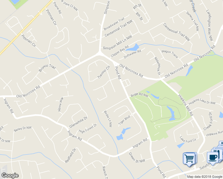 map of restaurants, bars, coffee shops, grocery stores, and more near 2442 Player Court Northwest in Duluth