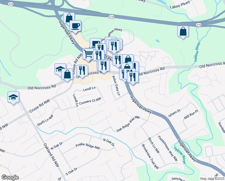 map of restaurants, bars, coffee shops, grocery stores, and more near 811 Tulip Poplar Way in Lawrenceville