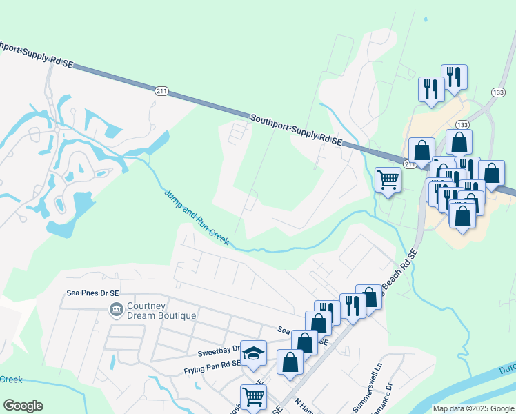 map of restaurants, bars, coffee shops, grocery stores, and more near 4576 Creek Court in Southport