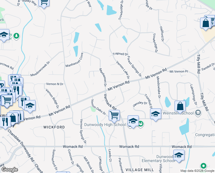 map of restaurants, bars, coffee shops, grocery stores, and more near 1980 Mount Vernon Road in Dunwoody