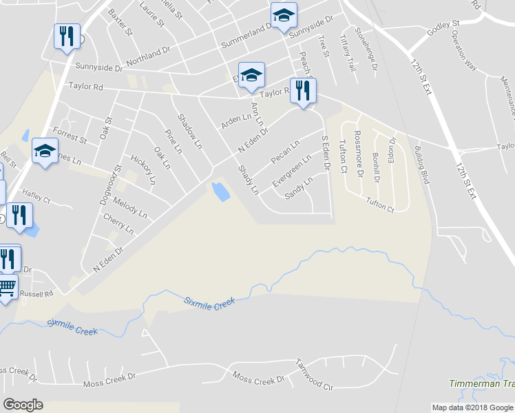 map of restaurants, bars, coffee shops, grocery stores, and more near 502 Shady Lane in Cayce