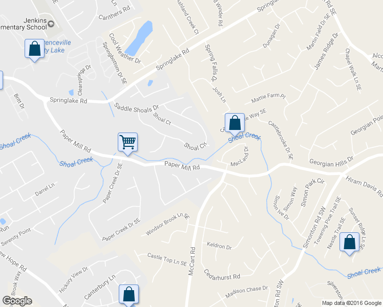 map of restaurants, bars, coffee shops, grocery stores, and more near 547 Shoal Circle in Lawrenceville
