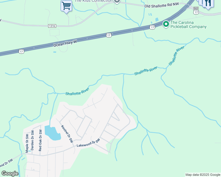 map of restaurants, bars, coffee shops, grocery stores, and more near 4955 Peregrine Drive Southwest in Shallotte