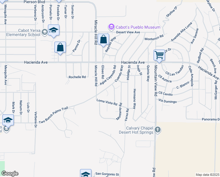 map of restaurants, bars, coffee shops, grocery stores, and more near 13434 Cuando Way in Desert Hot Springs
